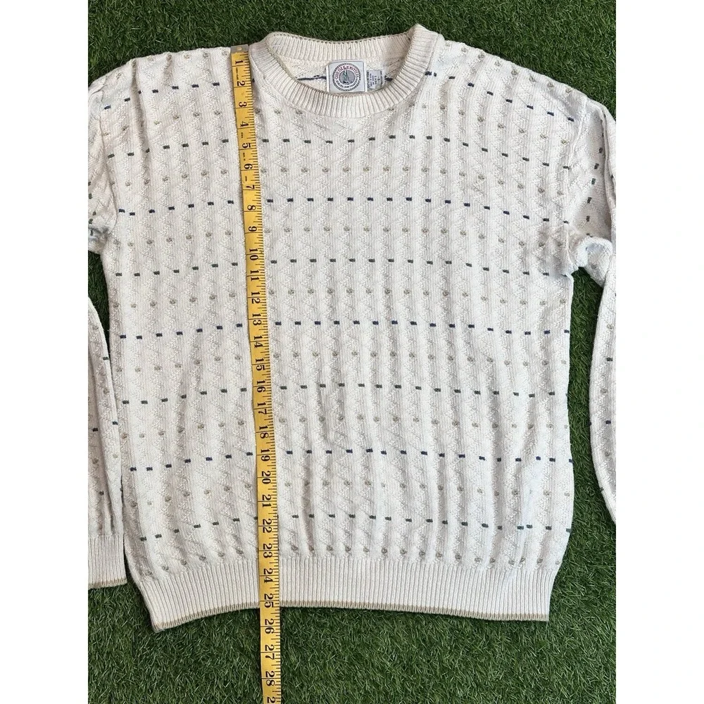 Vintage Care Isle Knitters Sweater Men Small White Geometric Grandpa‎ Knit 80s